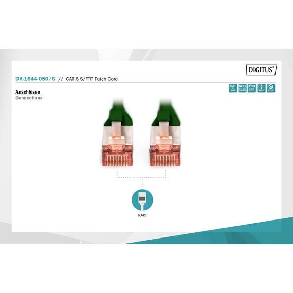 DIGITUS LAN Kabel Cat 6 - 5m - RJ45 Netzwerkkabel - S/FTP Geschirmt - Kompatibel zu Cat6A und Cat7 - Grün