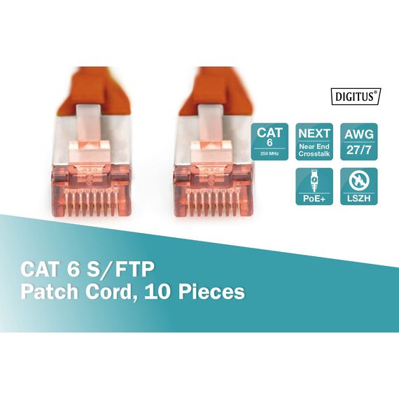 DIGITUS LAN Kabel Cat 6 - 3m - 10 Stück - RJ45 Netzwerkkabel - S/FTP Geschirmt - Kompatibel zu Cat6A und Cat7 - Rot