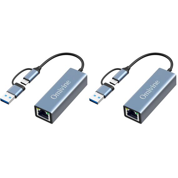 USB C auf Ethernet Adapter mit USB 3.0 auf RJ45 1000 Mbps Verkabeltes Netzwerk 10/100/1000 Gigabit LAN Ethernet Adapter für Windows XP, MAC OS, Linux, Vista 7 8 10 11 (Packung mit 2)