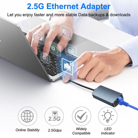 USB C 2.5G Ethernet Adapter, USB 3.0 auf RJ45 2500Mbps Ethernet Netzwerkadapter, usbc auf LAN RJ45 Netzwerk-Splitter, USB-ethernet-Adapter kompatibel für Laptop, PC mit Windows 11/10/8, macOS, Linux