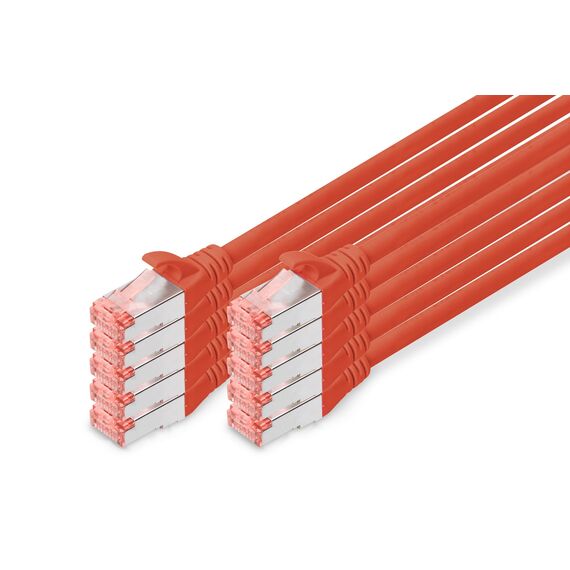 DIGITUS LAN Kabel Cat 6 - 0,25m - 10 Stück - RJ45 Netzwerkkabel - S/FTP Geschirmt - Kompatibel zu Cat6A und Cat7 - Rot