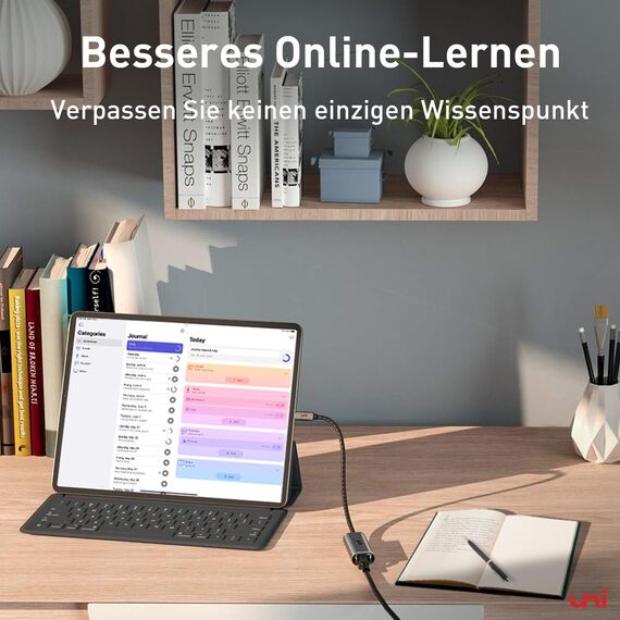 uni USB C auf Ethernet Adapter 1000Mbps, Thunderbolt USB C auf RJ45 LAN Netzwerkadapter, Kompatibel mit iPhone 16, iPad Pro/Air, MacBook Pro/MacBook Air, Galaxy S23, Surface Book, Dell XPS usw.