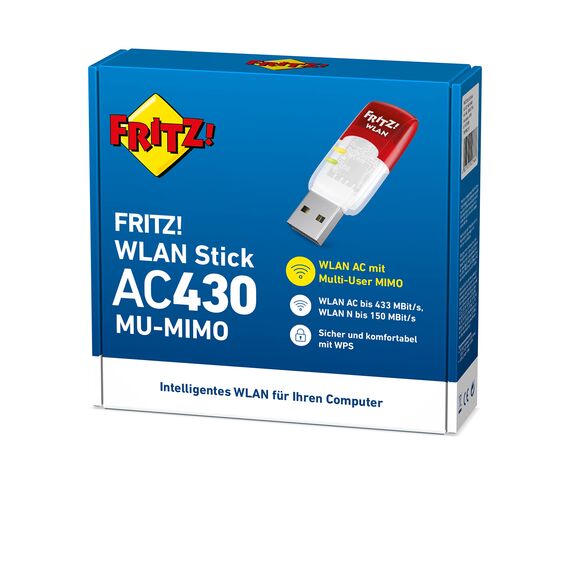FRITZ!WLAN Stick AC 430 MU-MIMO (bis zu 433 MBit/s, Dualband-WLAN für 2,4-GHz- oder 5-GHz-Verbindungen, Multi-User-MIMO, WPA2)