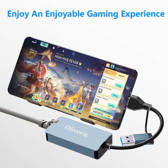 Oliveria 2.5G USB LAN Adapter, 2-IN-1 USB-C Ethernet Verkabelter Netzwerkadapter 100/1000/2500Mbps LAN Adapter für iPad, iPhone, MacBook, Tablet