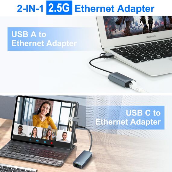 USB C 2.5G Ethernet Adapter, USB 3.0 auf RJ45 2500Mbps Ethernet Netzwerkadapter, usbc auf LAN RJ45 Netzwerk-Splitter, USB-ethernet-Adapter kompatibel für Laptop, PC mit Windows 11/10/8, macOS, Linux