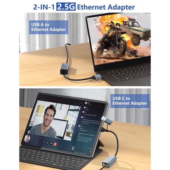 2.5G USB LAN Adapter, 2-IN-1 USB-C Ethernet Verkabelter Netzwerkadapter 100/1000/2500Mbps LAN Adapter für iPhone 16/15, iPad, MacBook, Smartphone, Tablet, Laptop, Steam Deck, XPS, etc