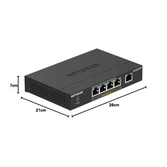 NETGEAR GS305PP PoE Switch 4 Port Gigabit Ethernet LAN Switch PoE+ 83W (5 Ports Plug and Play Network Switch PoE, Fanless, Robust Metal Case)