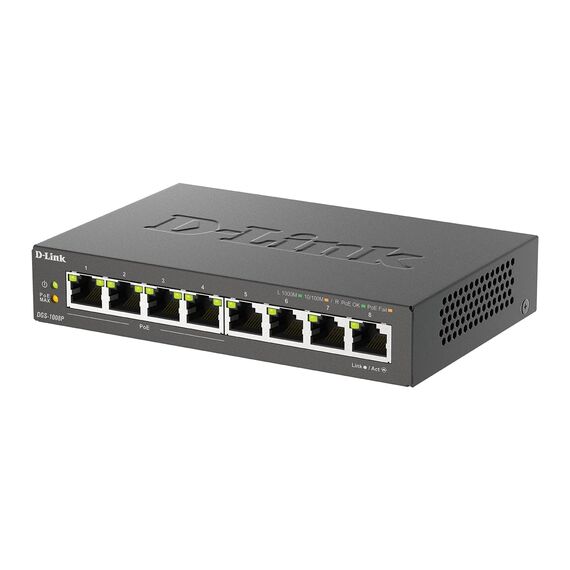 D-Link DGS-1008P, 8-Port Layer 2 Unmanaged PoE Gigabit Switch (4 x 10/100/1000 Mbit/S BaseT PoE Port, 4 x 10/100/1000 Mbit/S BaseT Port, 68W PoE Kapazität, Plug & Play, lüfterlos, Metallgehäuse)