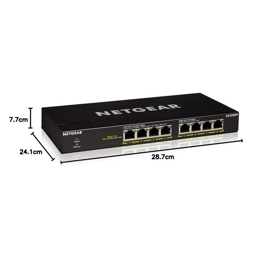 NETGEAR 8-Port Gigabit Ethernet Unmanaged Essentials PoE+ Switch (GS308PP): mit 8 x PoE+ bei 83 W, Desktop- oder Wandbefestigung