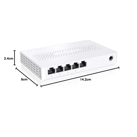 Tenda 5-Port Switch 2.5 Gigabit Unmanaged Netzwerk Switch 2.5 Gbit LAN Switch (Plug-and-Play Ethernet Switch, Lüfterlos, Wandmontage, Ideal für 2,5G NAS, Server, WiFi 6/7 AP, Gaming-PC)(SE105)