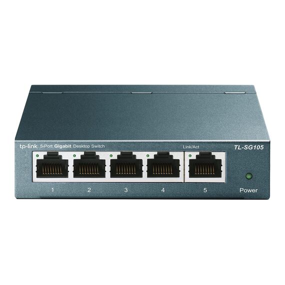 TP-Link TL-SG108E Managed Switch 8 Port Gigabit Ethernet LAN Switch schwarz & TL-SG105 5-Ports Gigabit Netzwerk Switch (bis 2000 MBit/s im Vollduplexmodus, geschirmte RJ-45 Ports) blau metallic