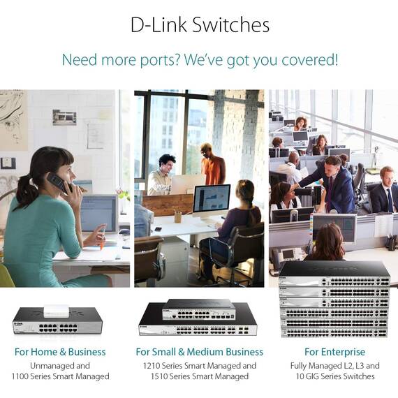 D-Link DGS-1016D Gigabit Switch (16 Ports, 10/100/1000 Mbit/s, einfache Plug & Play-Installation, lüfterlos), Schwarz, Metallisch