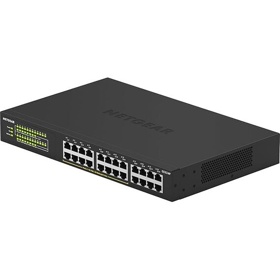 NETGEAR GS324P 24 Port Gigabit Ethernet LAN PoE Switch (mit 16x PoE+ 190W, Plug-and-Play Netzwerk Switch, Desktop oder 19 Zoll Rack-Montage, energieeffizient, Robustes Metallgehäuse), schwarz