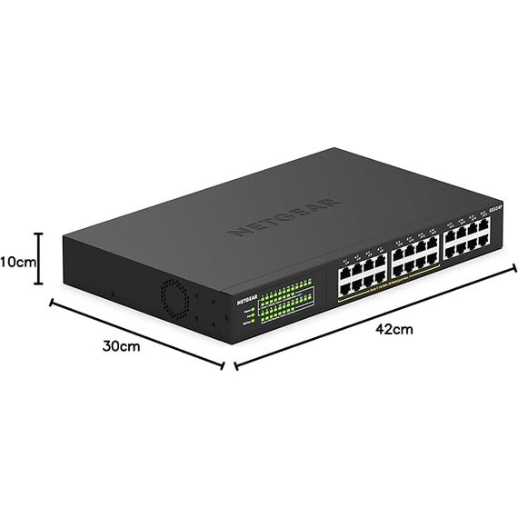 NETGEAR GS324P 24 Port Gigabit Ethernet LAN PoE Switch (mit 16x PoE+ 190W, Plug-and-Play Netzwerk Switch, Desktop oder 19 Zoll Rack-Montage, energieeffizient, Robustes Metallgehäuse), schwarz