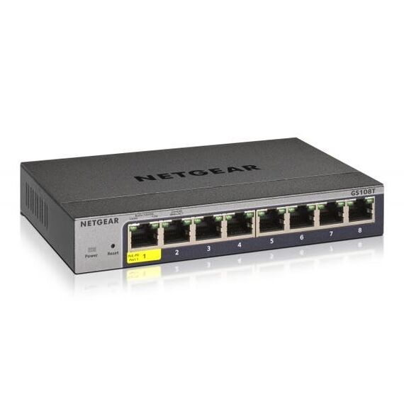NETGEAR 8-Port Gigabit Ethernet Smart Switch (GS108T): Managed, mit 1 PD-Port, optionales Insight Cloud , Desktop oder Wandmontage geräuscharmer Betrieb und Service über die gesamte Lebensdauer