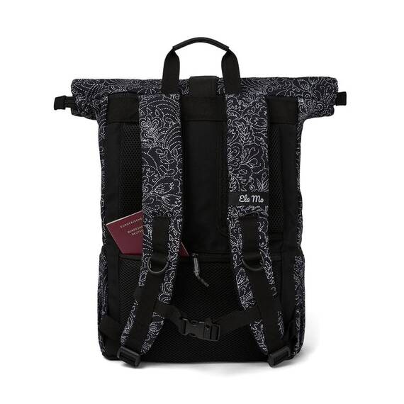 Ela Mo® Rolltop Rucksack Damen - Rollrucksack Anti Diebstahl für Sport & Reisen - Laptoprucksack für Schule, Uni, Business - Mit USB Anschluss & kompaktem Flaschenhalter - Dots