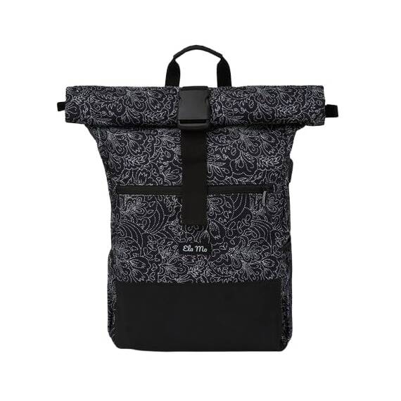 Ela Mo® Rolltop Rucksack Damen - Rollrucksack Anti Diebstahl für Sport & Reisen - Laptoprucksack für Schule, Uni, Business - Mit USB Anschluss & kompaktem Flaschenhalter - Dots