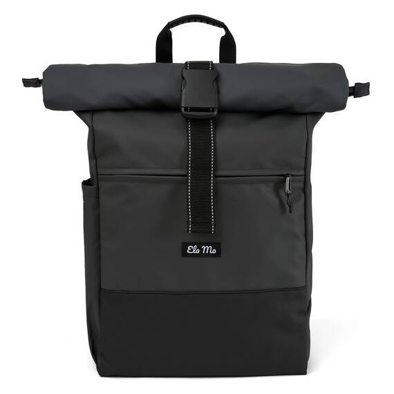 Ela Mo® Rolltop Rucksack Damen - Rollrucksack Anti Diebstahl für Sport & Reisen - Laptoprucksack für Schule, Uni, Business - Mit USB Anschluss & kompaktem Flaschenhalter - Coated Edition Slate
