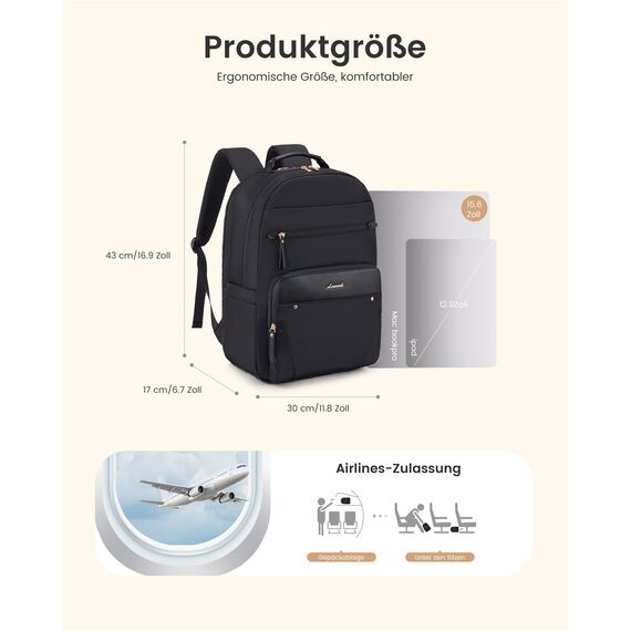 LOVEVOOK Rucksack Damen, Wasserdicht 15,6 Zoll Laptop Rucksäcke Arbeitsrucksack Schulrucksack Teenager für Große Trinkflasche, Elegant Tagesrucksack Schultasche Backpack für Arbeit Schule Uni Reise