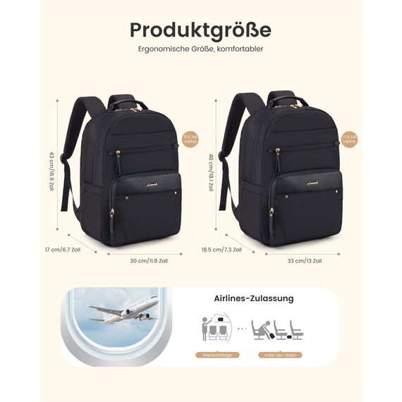 LOVEVOOK Laptop Rucksack Damen, Wasserdicht 17 Zoll Arbeitsrucksack Schulrucksack Teenager für Große Trinkflasche, Elegant Rucksäcke Schultasche Backpack für Arbeit Schule Uni Reise