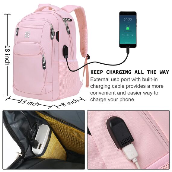 marcello Rucksack Damen,Laptop Rucksäcke mit USB-Ladeanschluss für Arbeit Schule Uni Schulrucksack für Jungen Teenager mit Laptopfach & Anti Diebstahl Tasche (Kirschblütenrosa, 15,6 Zoll)