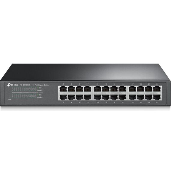 TP-Link TL-SG1024D 24 Port Gigabit Netzwerk Switch (Rackmount, 48Gbit/s Switching-Kapazität, 24*RJ-45 Ports, Metallgehäuse, IGMP-Snooping, unmanaged, Plug-und-Play) schwarz