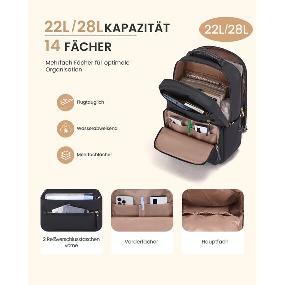 LOVEVOOK Laptop Rucksack Damen, Wasserdicht 17 Zoll Arbeitsrucksack Schulrucksack Teenager für Große Trinkflasche, Elegant Rucksäcke Schultasche Backpack für Arbeit Schule Uni Reise