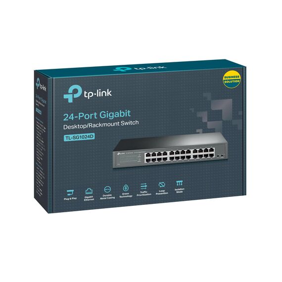 TP-Link TL-SG1024D 24 Port Gigabit Netzwerk Switch (Rackmount, 48Gbit/s Switching-Kapazität, 24*RJ-45 Ports, Metallgehäuse, IGMP-Snooping, unmanaged, Plug-und-Play) schwarz