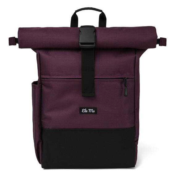 Ela Mo® Rolltop Rucksack Damen - Rollrucksack Anti Diebstahl für Sport & Reisen - Laptoprucksack für Schule, Uni, Business - Mit USB Anschluss & kompaktem Flaschenhalter - Plum Reflective