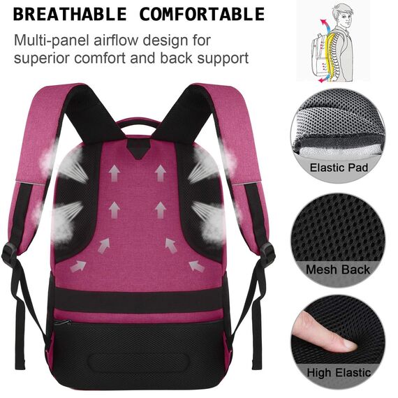 marcello Rucksack Damen,Laptop Rucksäcke mit USB-Ladeanschluss für Arbeit Schule Uni Schulrucksack für Jungen Teenager mit Laptopfach & Anti Diebstahl Tasche (Rosa, 15,6 Zoll)
