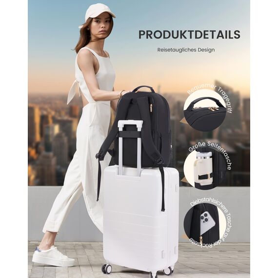 LOVEVOOK Laptop Rucksack Damen, Wasserdicht 15,6 Zoll Arbeitsrucksack Schulrucksack Teenager für Große Trinkflasche, Elegant Schultasche Rucksäcke Backpack für Arbeit Schule Uni Reise, Schwarz