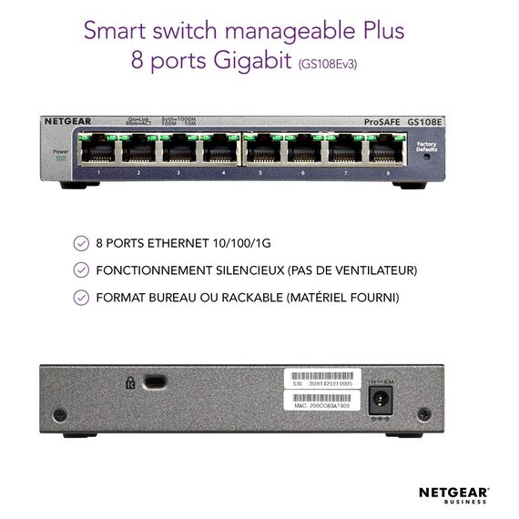 NETGEAR 8-Port Gigabit Ethernet Plus Switch (GS108E): Managed, Desktop- oder Wandmontage und eingeschränkte Garantie über die gesamte Lebensdauer (Packung mit 2)