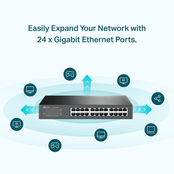 TP-Link TL-SG1024DE 24 Port Gigabit Netzwerk Managed Switch (Rackmount, 24*RJ-45 Ports, Metallgehäuse, IGMP-Snooping, Plug-und-Play, schwarz
