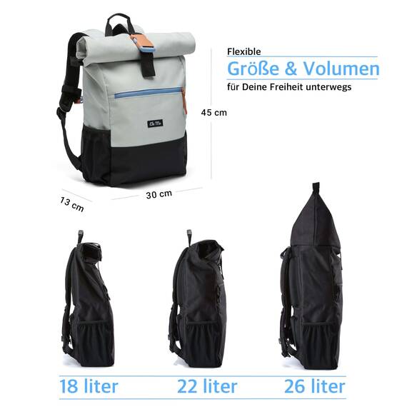 Ela Mo Rucksack Damen - Rolltop schön u. durchdacht - Laptop Rucksäcke für Frauen - Anti Diebstahl Tasche für Schule, Uni, Business (Lightgrey Orange Pop)