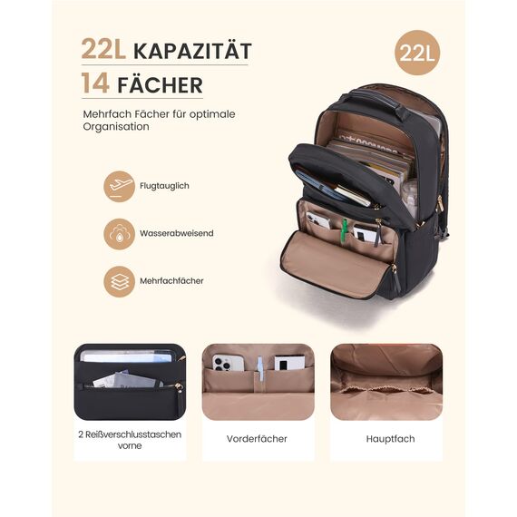 LOVEVOOK Rucksack Damen, Wasserdicht 15,6 Zoll Laptop Rucksäcke Arbeitsrucksack Schulrucksack Teenager für Große Trinkflasche, Elegant Tagesrucksack Schultasche Backpack für Arbeit Schule Uni Reise