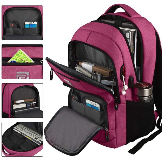 marcello Rucksack Damen,Laptop Rucksäcke mit USB-Ladeanschluss für Arbeit Schule Uni Schulrucksack für Jungen Teenager mit Laptopfach & Anti Diebstahl Tasche (Rosa, 15,6 Zoll)
