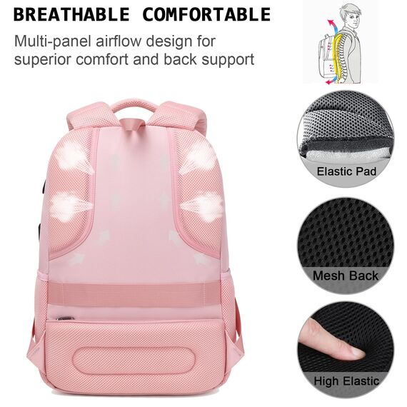 marcello Rucksack Damen,Laptop Rucksäcke mit USB-Ladeanschluss für Arbeit Schule Uni Schulrucksack für Jungen Teenager mit Laptopfach & Anti Diebstahl Tasche (Kirschblütenrosa, 15,6 Zoll)