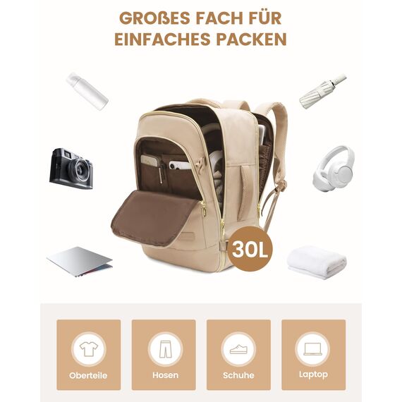 LOVEVOOK Rucksack Handgepäck Flugzeug, Reiserucksack Damen Groß, Travel Backpack Laptop Rucksäcke 17.3 Zoll mit Laptopfach, Carry On Luggage für Reise Arbeit Business Weekender