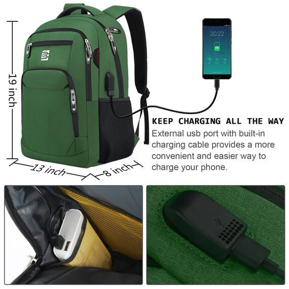 marcello Rucksack Damen,Laptop Rucksäcke mit USB-Ladeanschluss für Arbeit Schule Uni Schulrucksack für Jungen Teenager mit Laptopfach & Anti Diebstahl Tasche (Militärgrün, 15,6 Zoll)