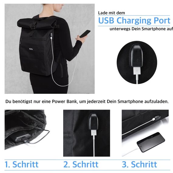Ela Mo Rucksack Damen - Rolltop schön u. durchdacht - Laptop Rucksäcke für Frauen - Anti Diebstahl Tasche für Schule, Uni, Business (Strawberry Cream)
