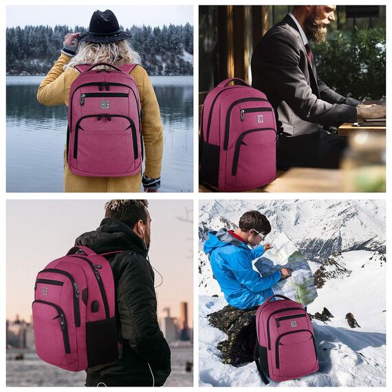 marcello Rucksack Damen,Laptop Rucksäcke mit USB-Ladeanschluss für Arbeit Schule Uni Schulrucksack für Jungen Teenager mit Laptopfach & Anti Diebstahl Tasche (Rosa, 15,6 Zoll)