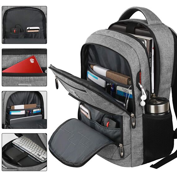 marcello Rucksack Damen,Laptop Rucksäcke mit USB-Ladeanschluss für Arbeit Schule Uni Schulrucksack für Jungen Teenager mit Laptopfach & Anti Diebstahl Tasche (Grau, 15,6 Zoll)