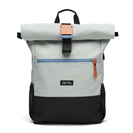 Ela Mo Rucksack Damen - Rolltop schön u. durchdacht - Laptop Rucksäcke für Frauen - Anti Diebstahl Tasche für Schule, Uni, Business (Lightgrey Orange Pop)