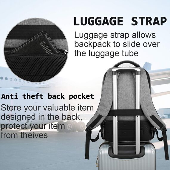 marcello Rucksack Damen,Laptop Rucksäcke mit USB-Ladeanschluss für Arbeit Schule Uni Schulrucksack für Jungen Teenager mit Laptopfach & Anti Diebstahl Tasche (Grau, 15,6 Zoll)