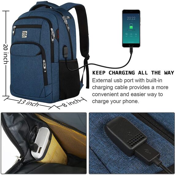 marcello Rucksack Damen,Laptop Rucksäcke mit USB-Ladeanschluss für Arbeit Schule Uni Schulrucksack für Jungen Teenager mit Laptopfach & Anti Diebstahl Tasche (Blau, 17,3 Zoll)