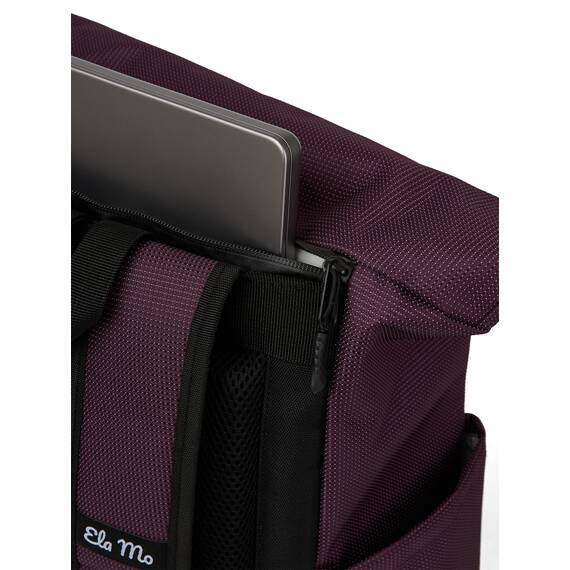 Ela Mo® Rolltop Rucksack Damen - Rollrucksack Anti Diebstahl für Sport & Reisen - Laptoprucksack für Schule, Uni, Business - Mit USB Anschluss & kompaktem Flaschenhalter - Plum Reflective