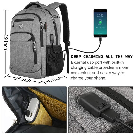 marcello Rucksack Damen,Laptop Rucksäcke mit USB-Ladeanschluss für Arbeit Schule Uni Schulrucksack für Jungen Teenager mit Laptopfach & Anti Diebstahl Tasche (Grau, 15,6 Zoll)