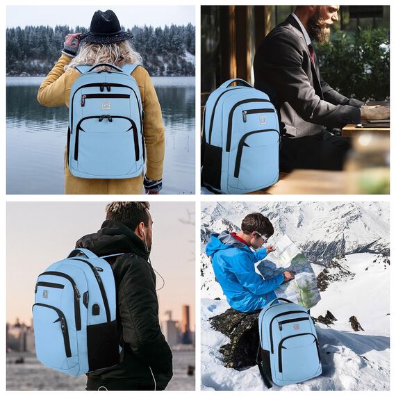 marcello Rucksack Damen,Laptop Rucksäcke mit USB-Ladeanschluss für Arbeit Schule Uni Schulrucksack für Jungen Teenager mit Laptopfach & Anti Diebstahl Tasche (Himmelblau, 15,6 Zoll)