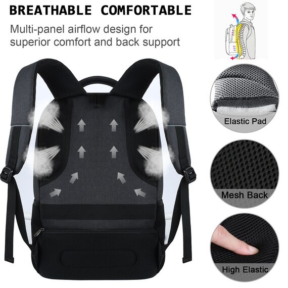 marcello Rucksack Damen,Laptop Rucksäcke mit USB-Ladeanschluss für Arbeit Schule Uni Schulrucksack für Jungen Teenager mit Laptopfach & Anti Diebstahl Tasche (Schwarz, 15,6 Zoll)