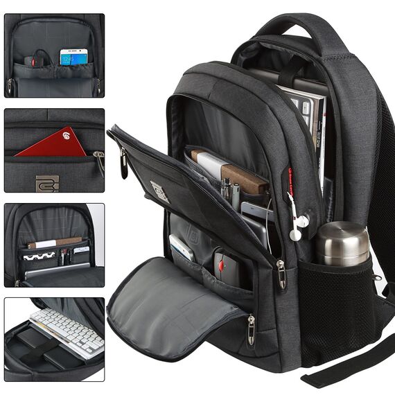 marcello Rucksack Damen,Laptop Rucksäcke mit USB-Ladeanschluss für Arbeit Schule Uni Schulrucksack für Jungen Teenager mit Laptopfach & Anti Diebstahl Tasche (Schwarz, 15,6 Zoll)